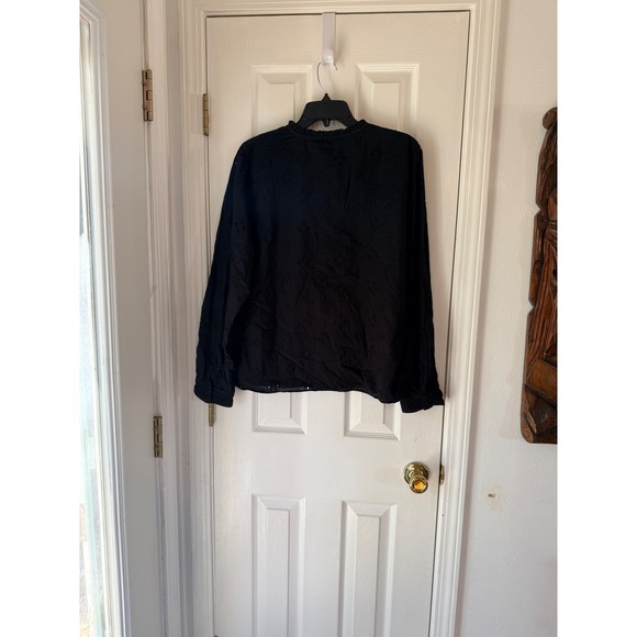 KOKO‎ + MASON Black Eyelet Embroidered Button Front Long Sleeve Shirt XL - Picture 3 of 3